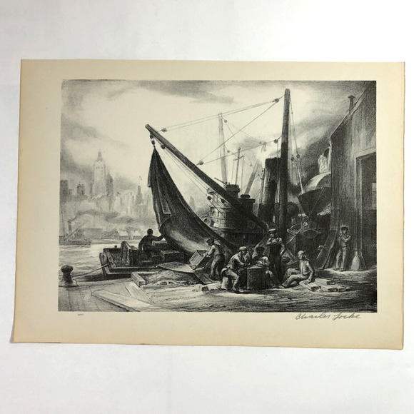 Charles W. Locke "Waterfront" 1930s Art Print Treasury Collection Sketch Vintage - Picture 6 of 11